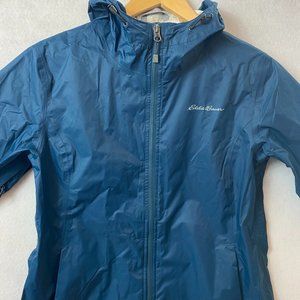 Eddie Bauer Raincoat Women’s Size Small Windbreaker Nylon Hood Jacket Aqua Blue